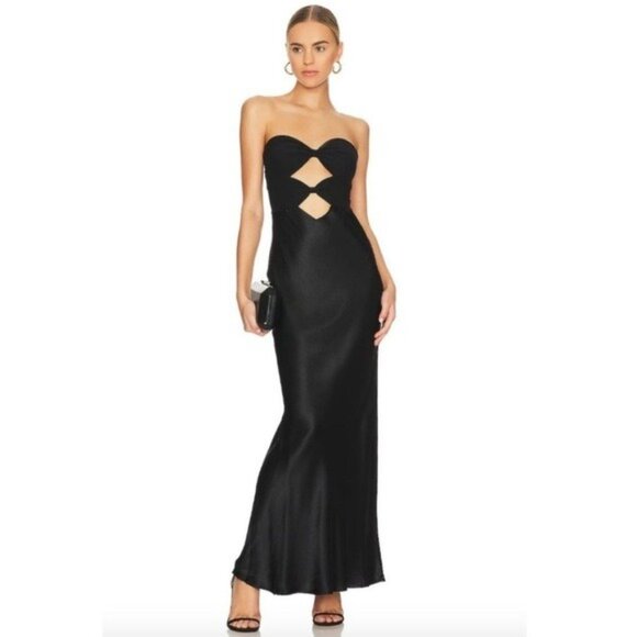 Bec & Bridge Halle Strapless Cut Out Gown Satin Black Womens Size 8 Evening - Picture 7 of 13